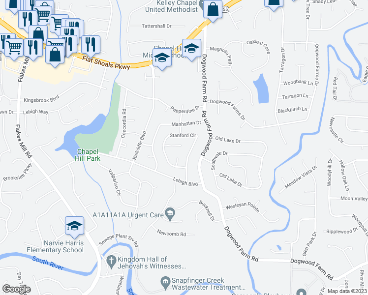 map of restaurants, bars, coffee shops, grocery stores, and more near 4205 Whittier Court in Decatur