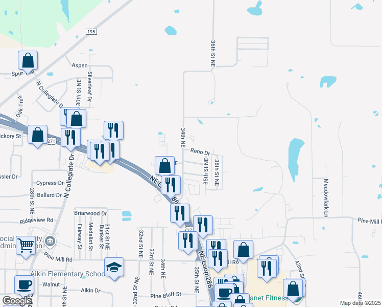 map of restaurants, bars, coffee shops, grocery stores, and more near 3420 Reno Drive in Paris
