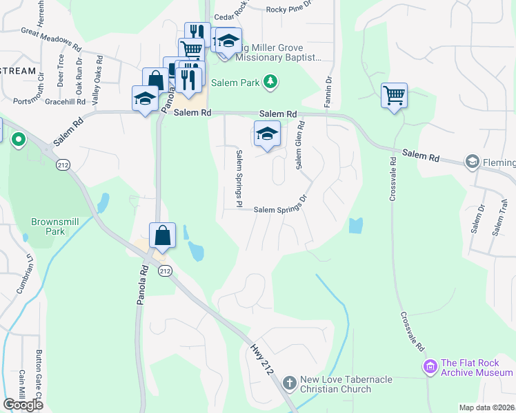 map of restaurants, bars, coffee shops, grocery stores, and more near 5306 Salem Springs Drive in Stonecrest