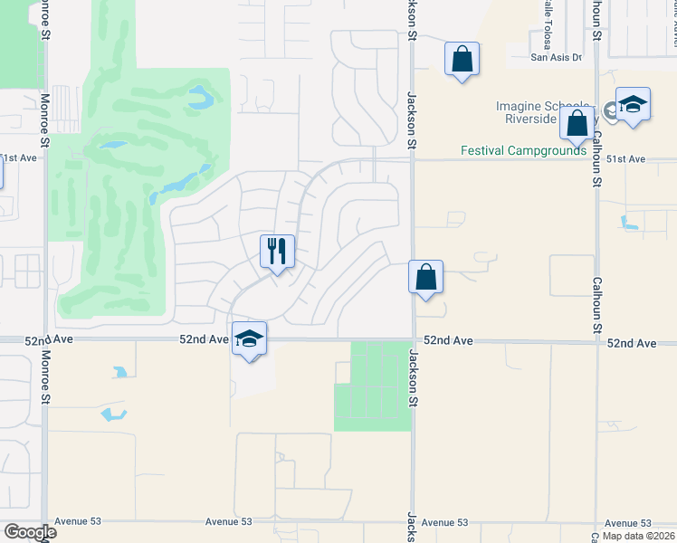 map of restaurants, bars, coffee shops, grocery stores, and more near 51651 Golden Eagle Drive in Indio