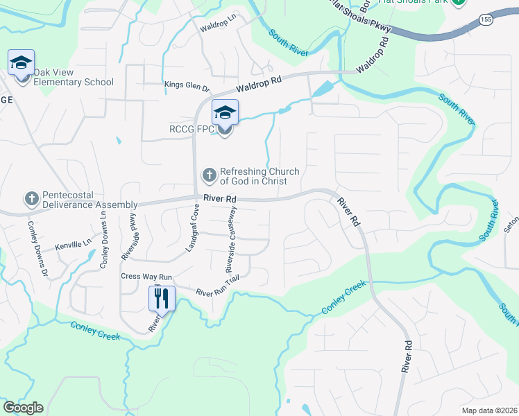map of restaurants, bars, coffee shops, grocery stores, and more near 3292 Deer Pause Lane in Decatur