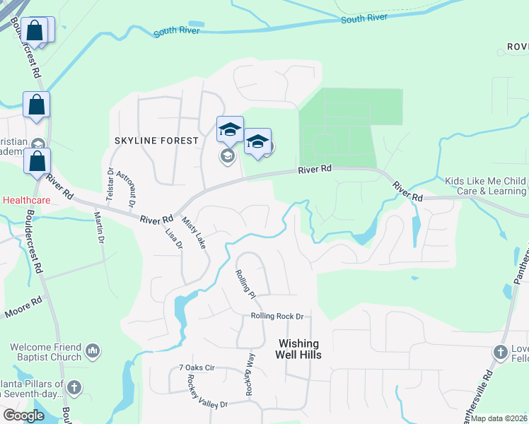 map of restaurants, bars, coffee shops, grocery stores, and more near 3637 Talonega Trail in Ellenwood