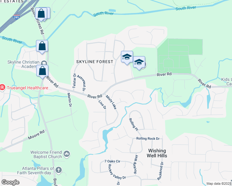 map of restaurants, bars, coffee shops, grocery stores, and more near 2253 Carrington Drive in Ellenwood