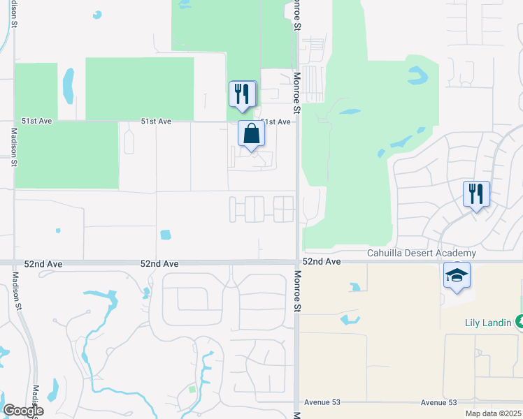 map of restaurants, bars, coffee shops, grocery stores, and more near 51555 Monroe Street in Indio