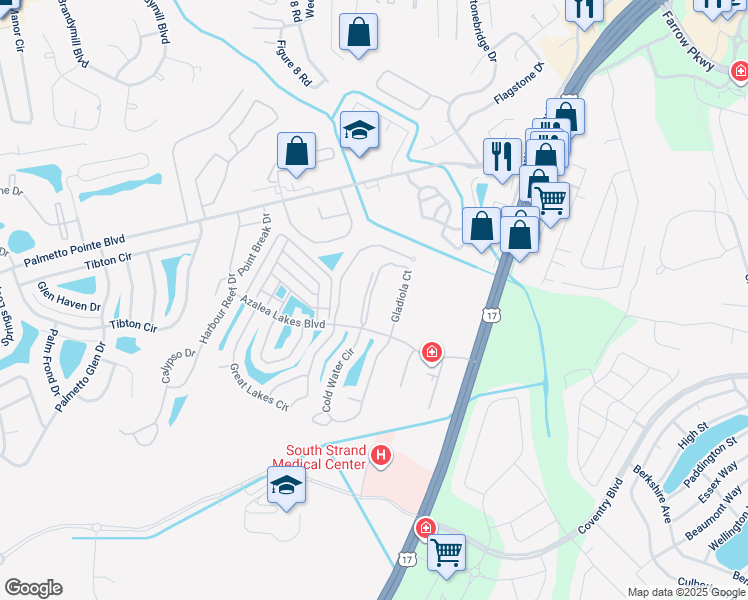 map of restaurants, bars, coffee shops, grocery stores, and more near 3947 Gladiola Court in Myrtle Beach