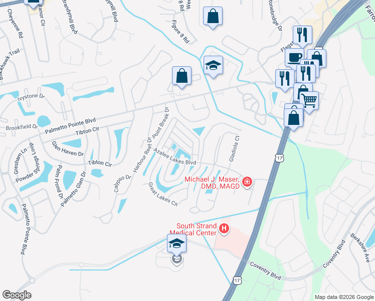 map of restaurants, bars, coffee shops, grocery stores, and more near 700 Santo Drive in Myrtle Beach