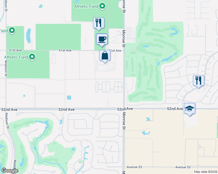map of restaurants, bars, coffee shops, grocery stores, and more near 51555 Monroe Street in Indio