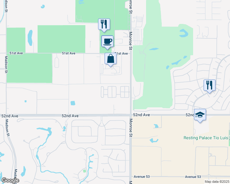 map of restaurants, bars, coffee shops, grocery stores, and more near 51555 Monroe Street in Indio