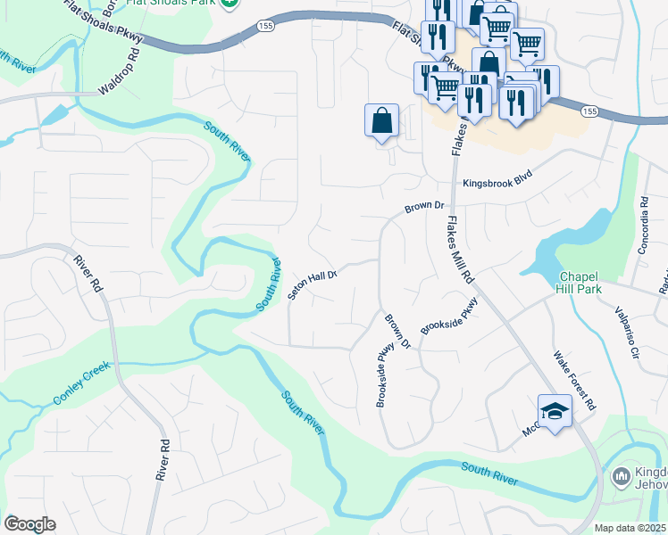 map of restaurants, bars, coffee shops, grocery stores, and more near 3804 Seton Hall Way in Decatur