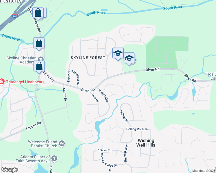 map of restaurants, bars, coffee shops, grocery stores, and more near 2253 Carrington Drive in Ellenwood