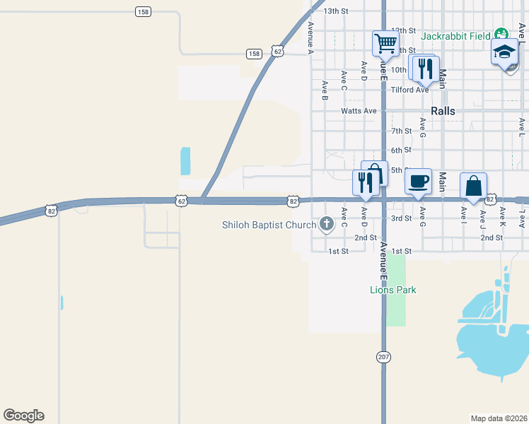 map of restaurants, bars, coffee shops, grocery stores, and more near 1082 U.S. 82 in Ralls