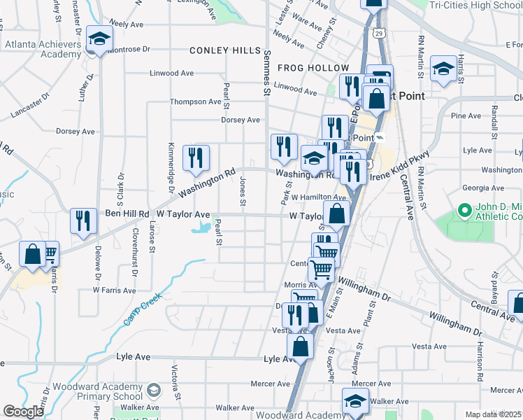 map of restaurants, bars, coffee shops, grocery stores, and more near 2997 Semmes Street in Atlanta