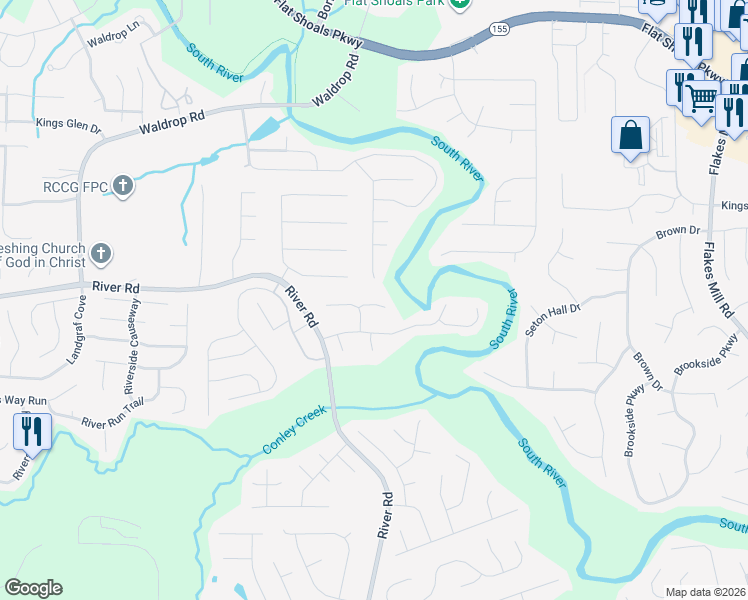 map of restaurants, bars, coffee shops, grocery stores, and more near 3504 Riverchase Knoll in Decatur