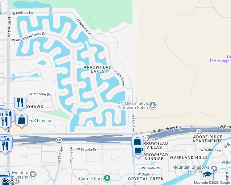 map of restaurants, bars, coffee shops, grocery stores, and more near 5235 West Potter Drive in Glendale