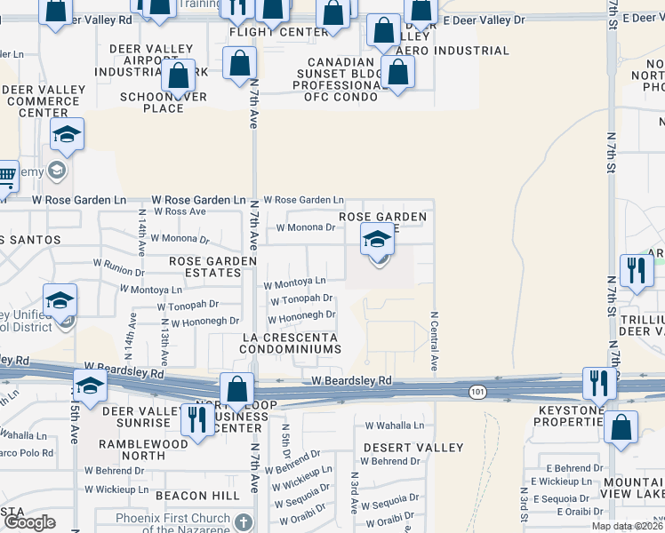 map of restaurants, bars, coffee shops, grocery stores, and more near 20600 North 3rd Avenue in Phoenix