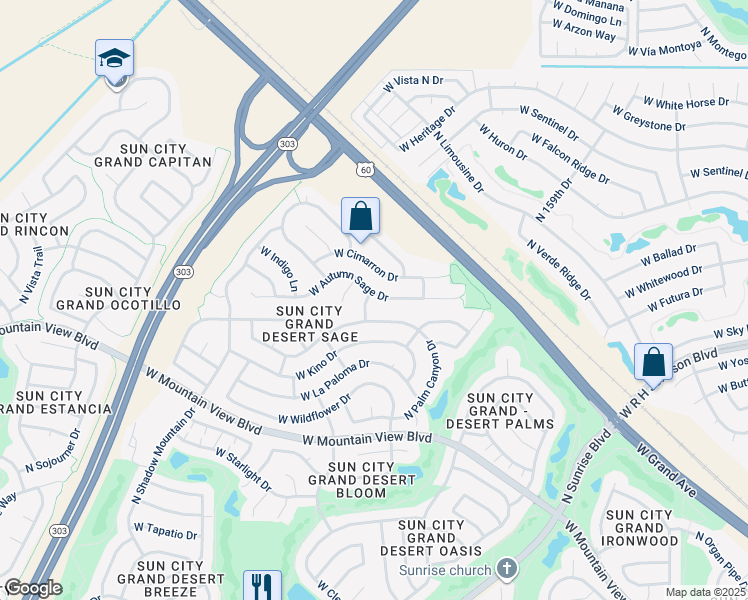 map of restaurants, bars, coffee shops, grocery stores, and more near 20567 North Saratoga Way in Surprise