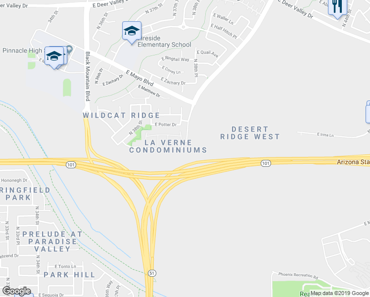 map of restaurants, bars, coffee shops, grocery stores, and more near 20660 North 40th Street in Phoenix