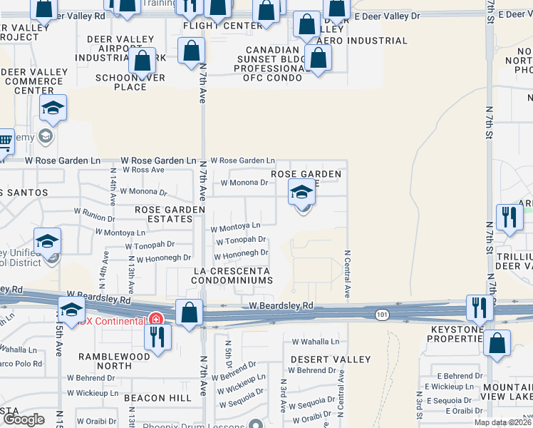 map of restaurants, bars, coffee shops, grocery stores, and more near 20600 North 3rd Avenue in Phoenix
