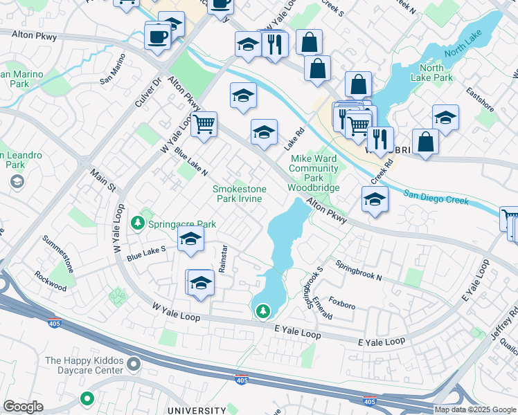 map of restaurants, bars, coffee shops, grocery stores, and more near 5 Rushingwind in Irvine