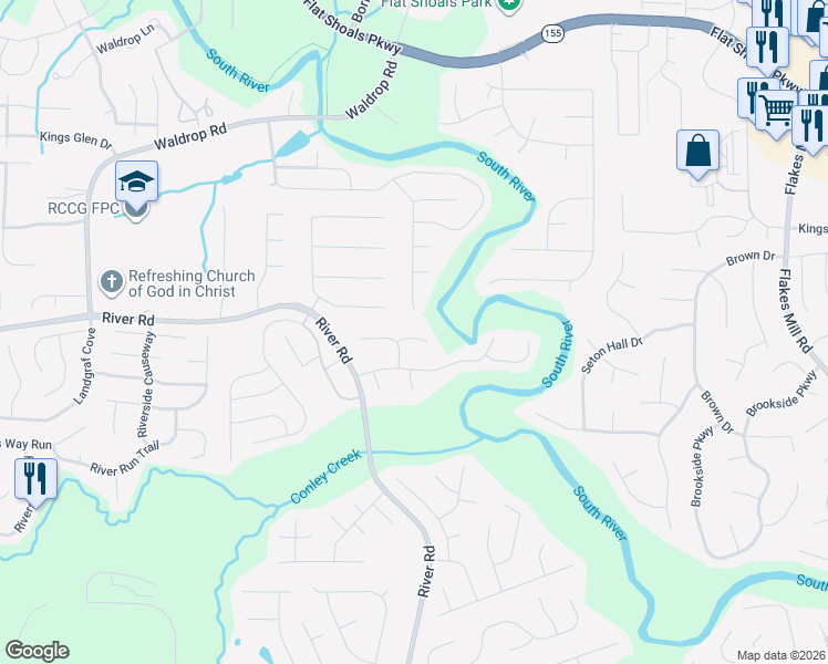 map of restaurants, bars, coffee shops, grocery stores, and more near 3504 Riverchase Knoll in Decatur