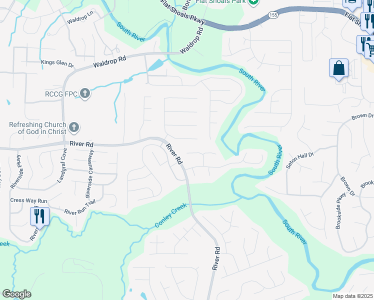 map of restaurants, bars, coffee shops, grocery stores, and more near 3681 Riverchase Terrace in Decatur