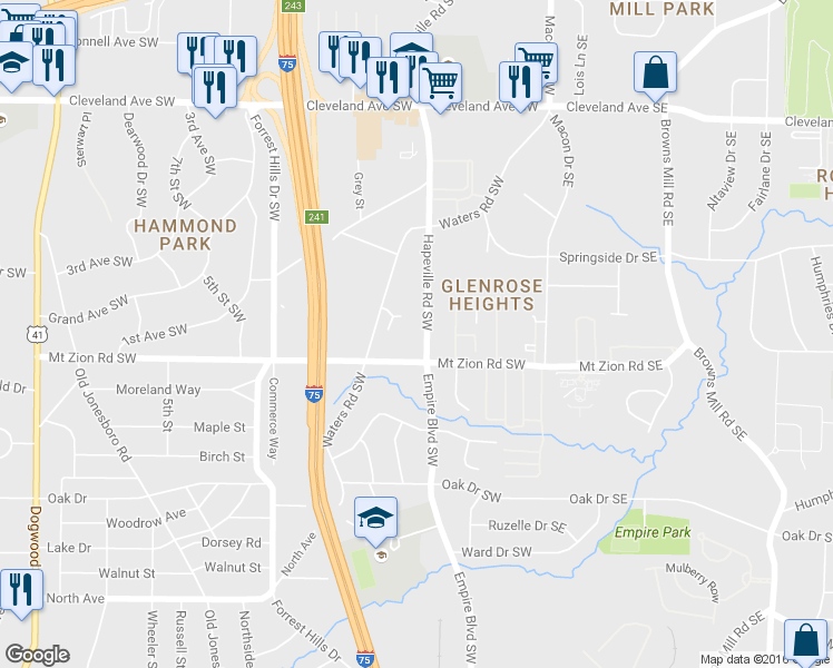 map of restaurants, bars, coffee shops, grocery stores, and more near 149 Mt Zion Rd SW in Atlanta