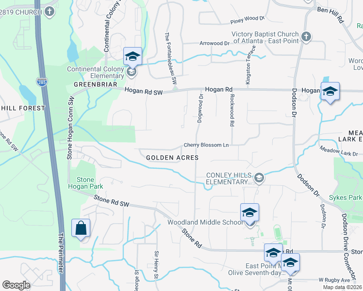 map of restaurants, bars, coffee shops, grocery stores, and more near 3011 Golden Drive in East Point