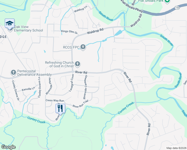 map of restaurants, bars, coffee shops, grocery stores, and more near 3275 Deer Pause Lane in Decatur