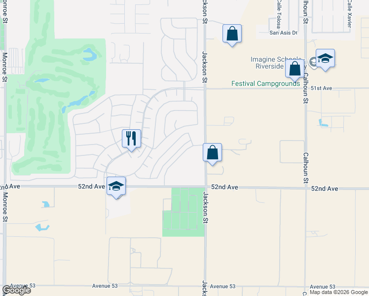 map of restaurants, bars, coffee shops, grocery stores, and more near 51600 Ponderosa Drive in Indio