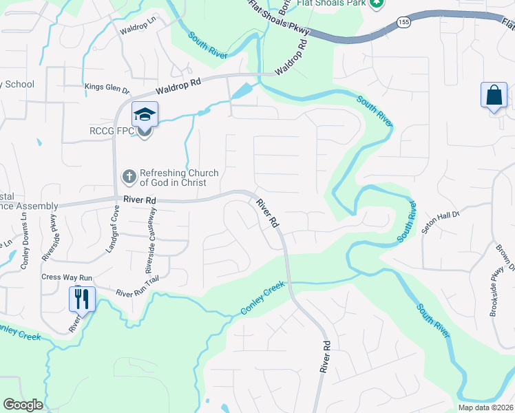 map of restaurants, bars, coffee shops, grocery stores, and more near 3662 Sycamore Bend in Decatur