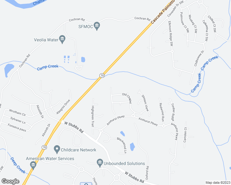 map of restaurants, bars, coffee shops, grocery stores, and more near 7525 Old Chapel in Atlanta