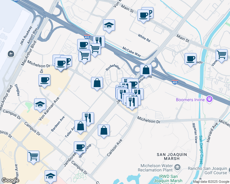 map of restaurants, bars, coffee shops, grocery stores, and more near 3503 Rivington in Irvine