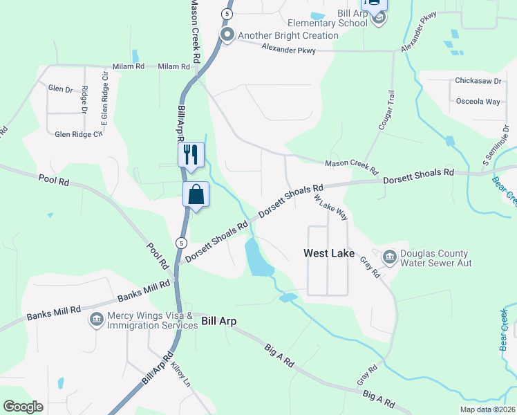 map of restaurants, bars, coffee shops, grocery stores, and more near 6874 Dorsett Shoals Road in Douglasville