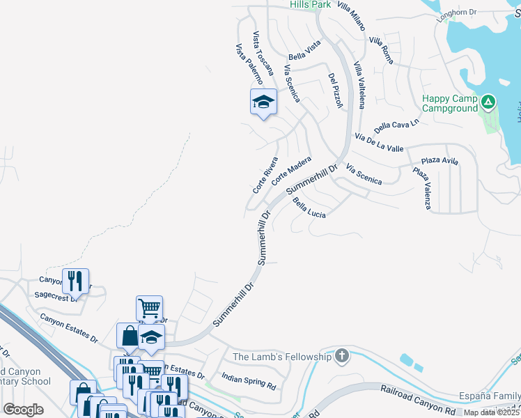 map of restaurants, bars, coffee shops, grocery stores, and more near 75 Corte Madera in Lake Elsinore