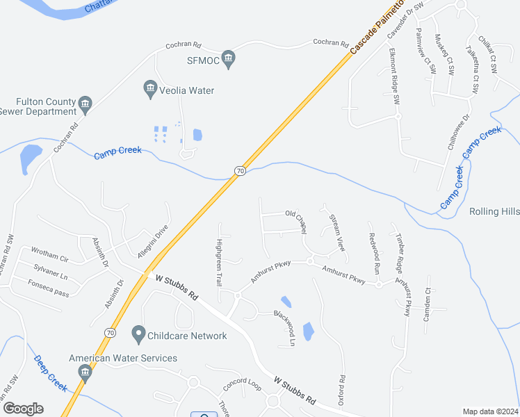 map of restaurants, bars, coffee shops, grocery stores, and more near 2955 Pebble Creek Lane in Atlanta