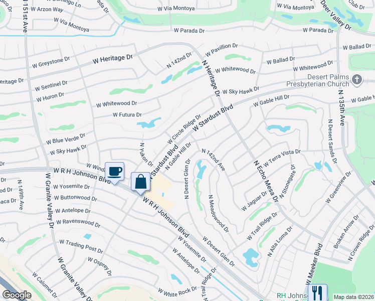 map of restaurants, bars, coffee shops, grocery stores, and more near 20837 North Gable Hill Drive in Sun City West