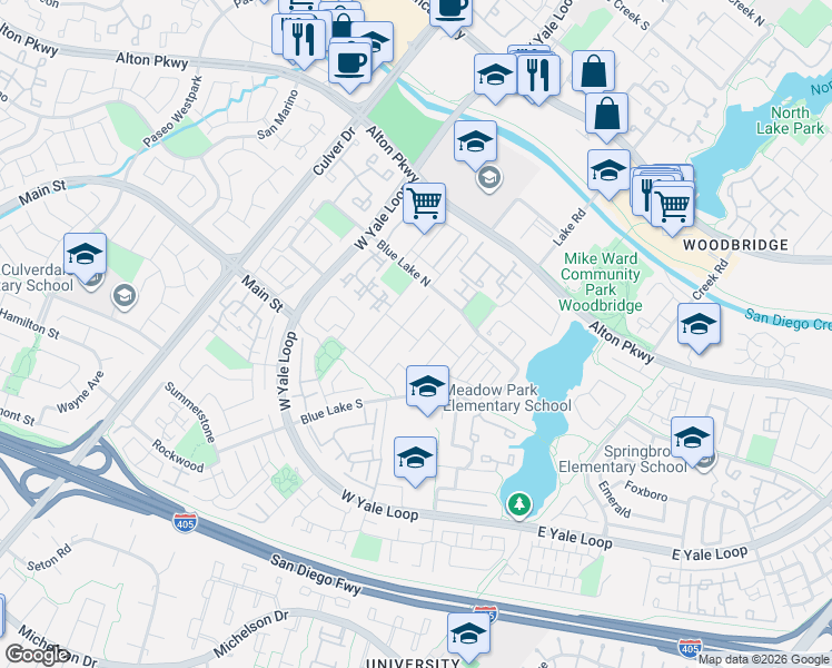 map of restaurants, bars, coffee shops, grocery stores, and more near 28 Sunriver in Irvine