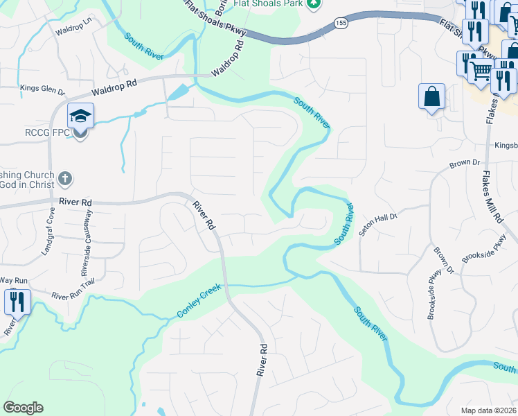 map of restaurants, bars, coffee shops, grocery stores, and more near 3503 Riverchase Knoll in Decatur