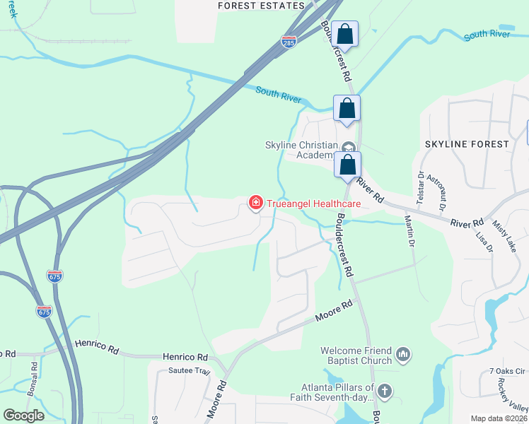map of restaurants, bars, coffee shops, grocery stores, and more near 2033 Boulder Gate Drive in Ellenwood