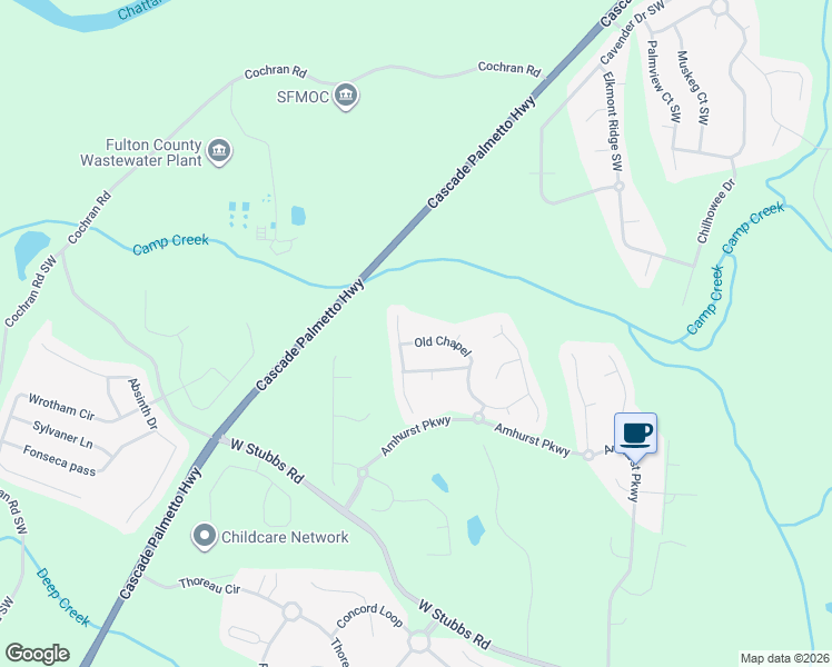 map of restaurants, bars, coffee shops, grocery stores, and more near 7525 Old Chapel in Atlanta