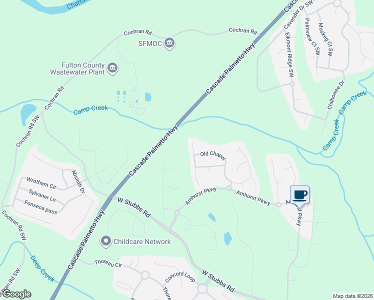 map of restaurants, bars, coffee shops, grocery stores, and more near 2975 Pebble Creek Lane in College Park