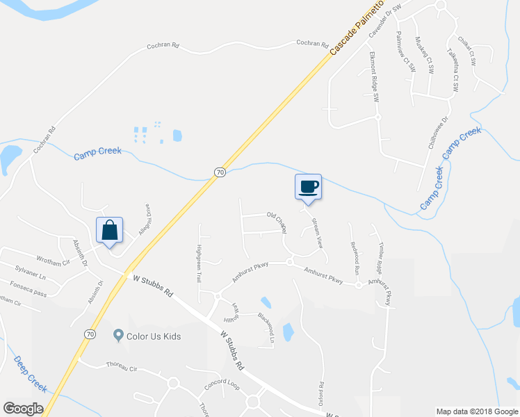 map of restaurants, bars, coffee shops, grocery stores, and more near 7495 Old Chapel in Atlanta