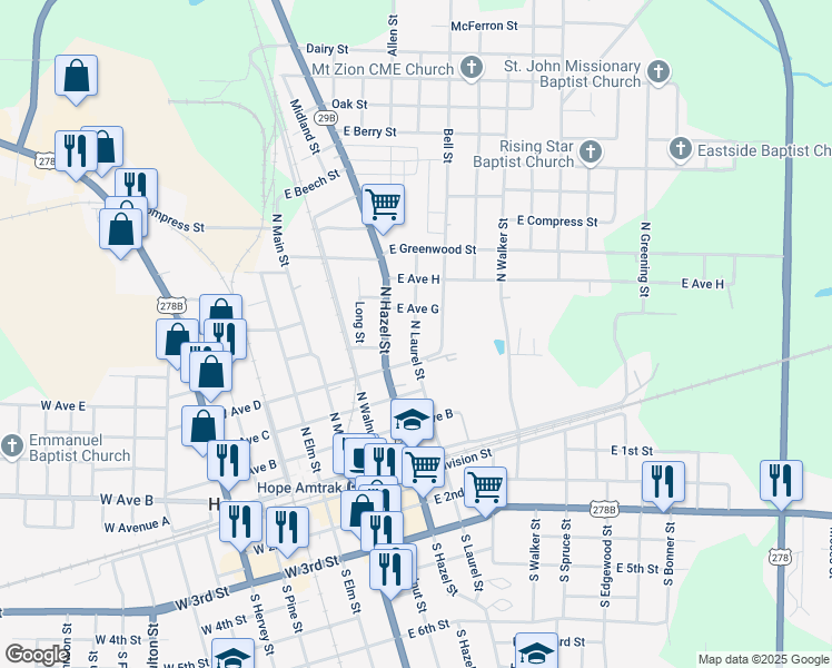 map of restaurants, bars, coffee shops, grocery stores, and more near 400-498 East Avenue D in Hope