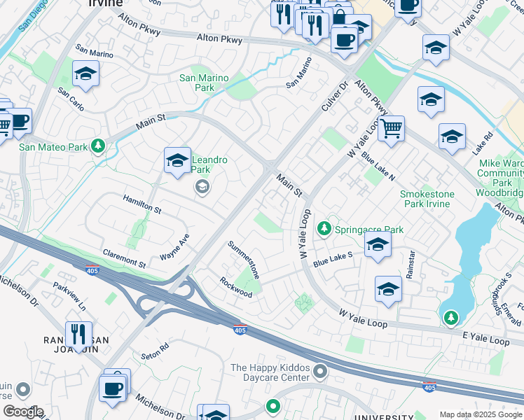 map of restaurants, bars, coffee shops, grocery stores, and more near 68 Timber Run in Irvine