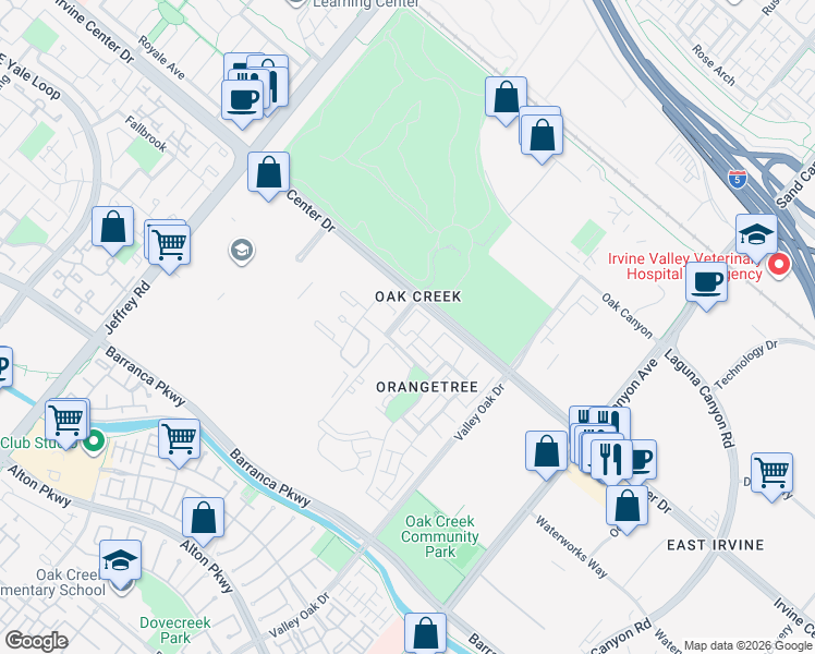 map of restaurants, bars, coffee shops, grocery stores, and more near 45 Tangerine in Irvine