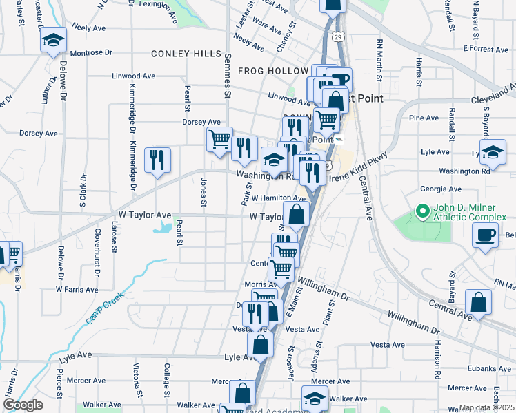 map of restaurants, bars, coffee shops, grocery stores, and more near 2997 Church Street in Atlanta