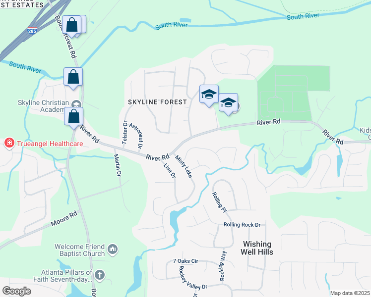 map of restaurants, bars, coffee shops, grocery stores, and more near 2246 Carrington Drive in Ellenwood
