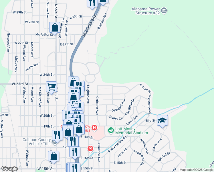 map of restaurants, bars, coffee shops, grocery stores, and more near 430 East 23rd Street in Anniston