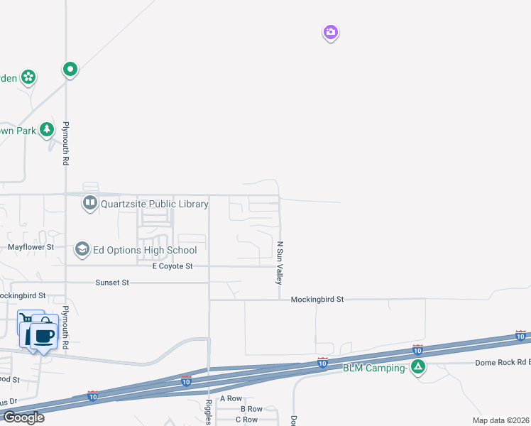 map of restaurants, bars, coffee shops, grocery stores, and more near 1615 East Quail Trail Street in Quartzsite