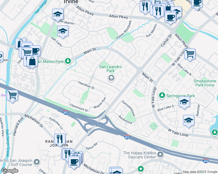 map of restaurants, bars, coffee shops, grocery stores, and more near 3922 Hendrix Street in Irvine